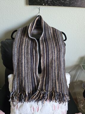Harrods Navy, Taupe & Cream Striped Wool Scarf